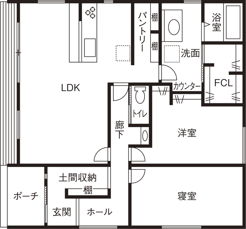 リアルホーム 【本体価格1950万円/間取図有/ガレージ/平屋】豊富な収納や動線にこだわった、愛猫と暮らす趣味を楽しむ家の間取り図（2LDK）1階