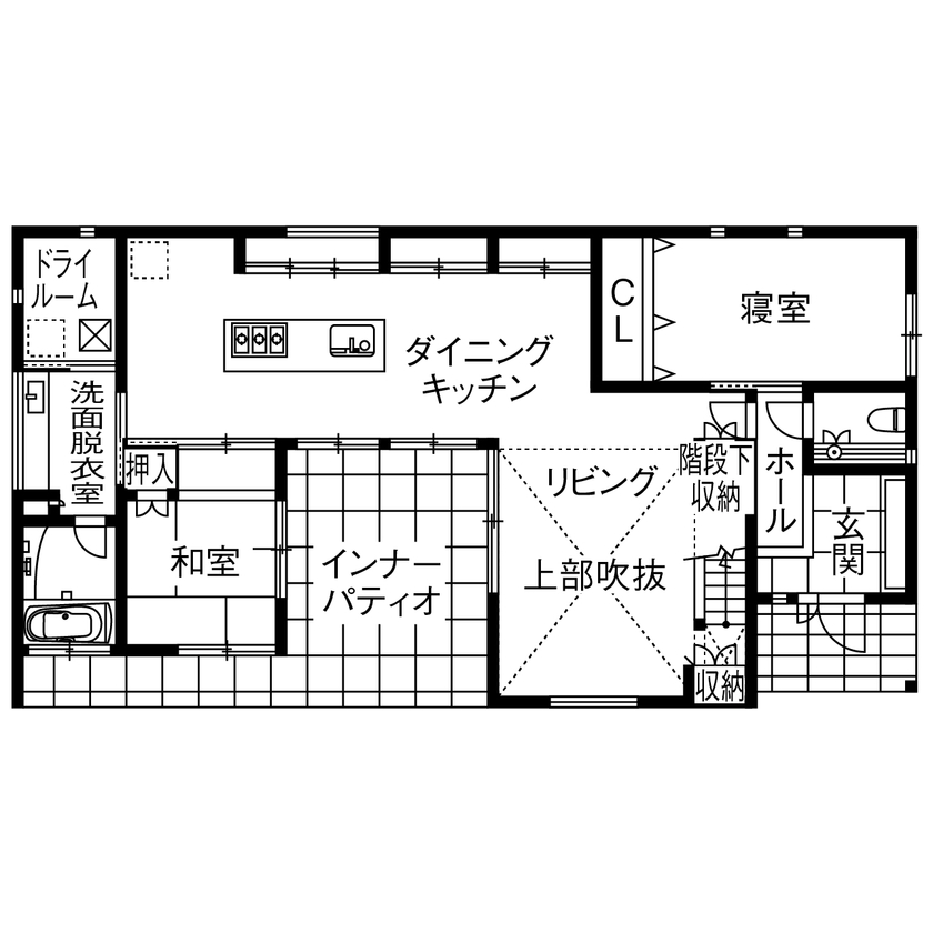 サンジョーホーム 【ホテルライク×二世帯/間取り図】立地を活かし優雅なひとときを生み出す。全館空調で年中快適な実例◎の間取り図（4LLDK＋小屋裏収納）1階