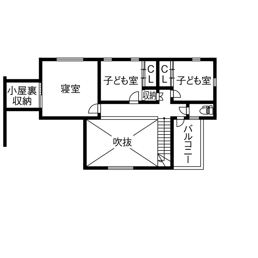 サンジョーホーム 【ホテルライク/中庭/間取り図】上質な室内。住みやすさとおもてなしを兼ね備えた多彩な居場所のある実例の間取り図（4LDK＋小屋裏収納）2階