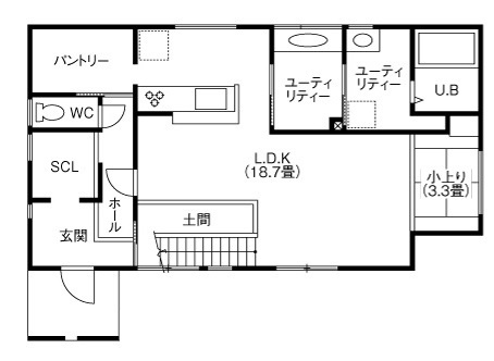 大進ホーム 【札幌市/4LDK/43坪/間取り図有り/2000万円台】冬でも暖かい床暖房仕上げの土間で家族が繋がる住まいの間取り図（4LDK）1階