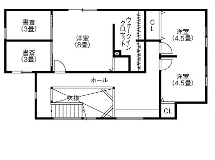 大進ホーム 【札幌市/4LDK/43坪/間取り図有り/2000万円台】冬でも暖かい床暖房仕上げの土間で家族が繋がる住まいの間取り図（4LDK）2階