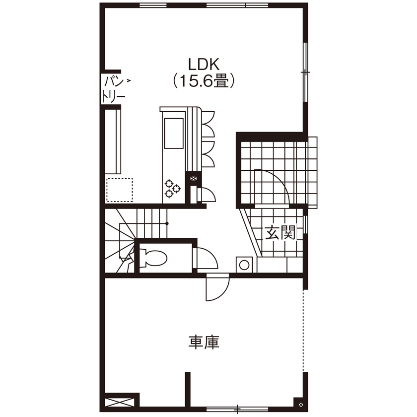 大進ホーム 【2000万円台／35坪】収納計画を立て、片付けやすさと家事ラク動線を実現。1階にインナーガレージ＆LDKの間取り図（4LDK）1階