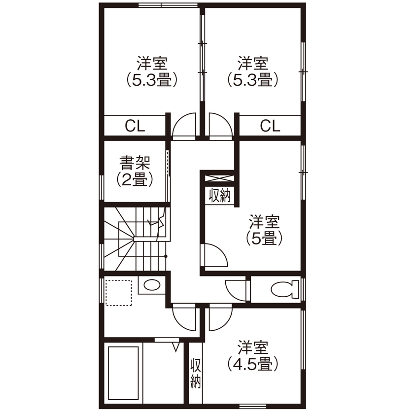 大進ホーム 【2000万円台／35坪】収納計画を立て、片付けやすさと家事ラク動線を実現。1階にインナーガレージ＆LDKの間取り図（4LDK）2階