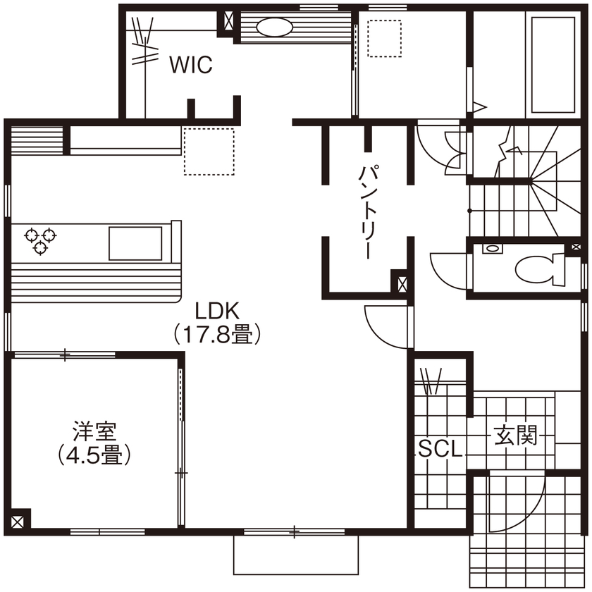 大進ホーム 【2000万円台／36.3坪】片付けが苦じゃなくなる！共働き夫婦を家事から解放、キレイな空間で気持ちもラクの間取り図（3LDK）1階