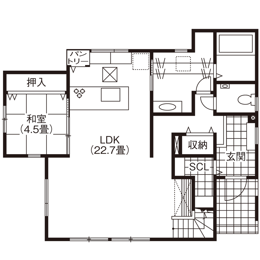 大進ホーム 【2000万円台／42.5坪】気さくに話せ、気軽に聞ける！オリジナリティ溢れる理想の間取り、こだわりを実現の間取り図（3LDK）1階