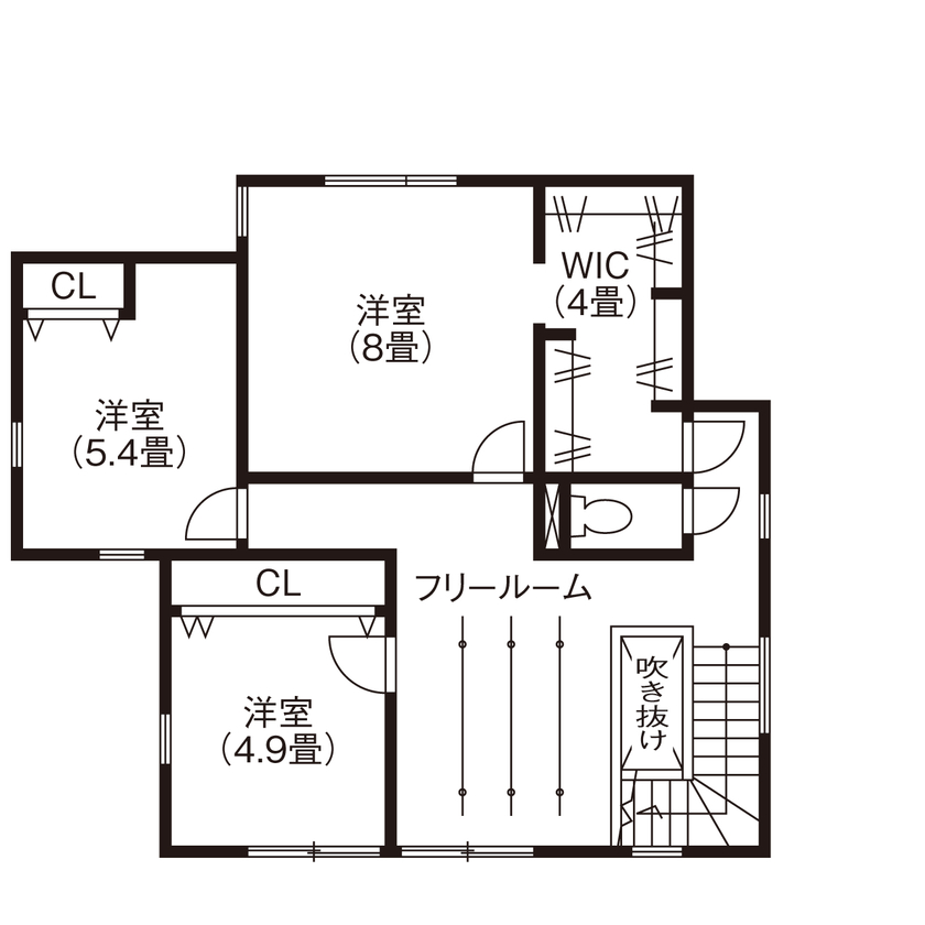 大進ホーム 【2000万円台／42.5坪】気さくに話せ、気軽に聞ける！オリジナリティ溢れる理想の間取り、こだわりを実現の間取り図（3LDK）2階