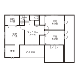 アイワホーム 【本体価格2050万円/43.84坪】大きな中庭から望むプライベートスカイ。毎日を楽しみ、ゆったり過ごす住まいの間取り図（4LDK）2階