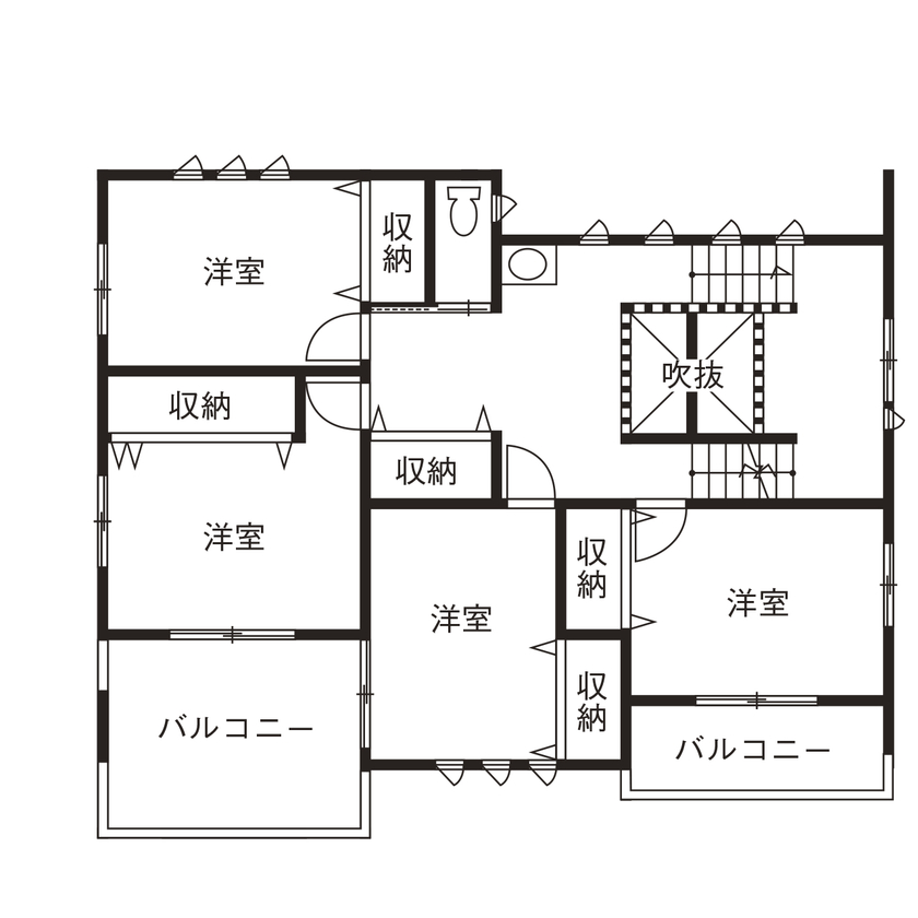 アイワホーム 【本体価格2070万円/37.637坪】ナチュラルな木の質感を感じられるシナベニアの天井とスキップフロアのある住まいの間取り図null2階