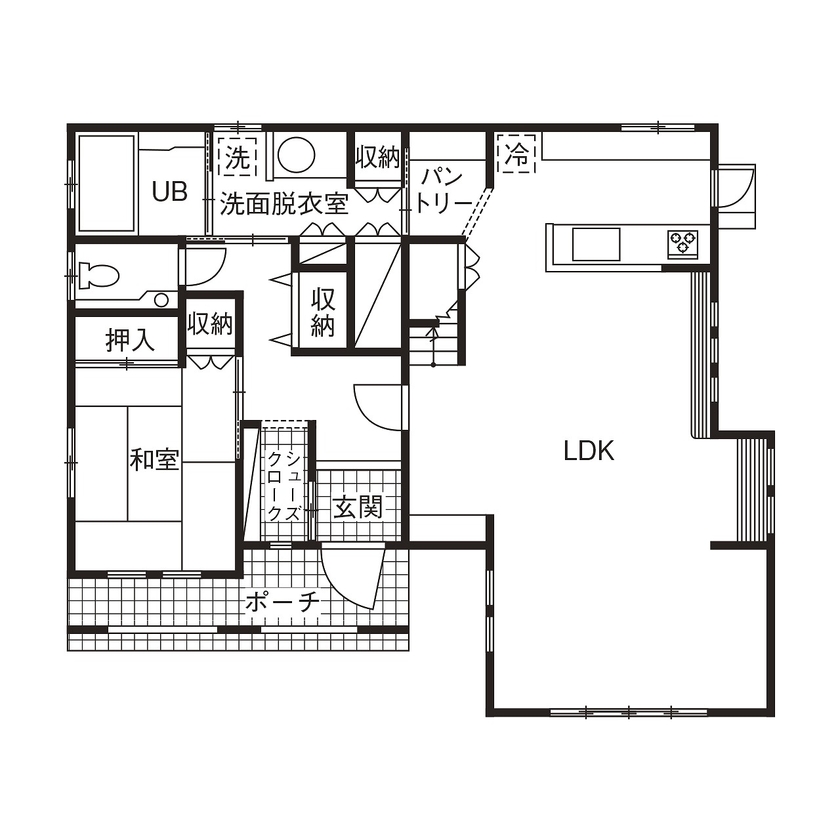 アイワホーム 【本体価格2220万円/45.9坪】アール状のニッチ、ステンドグラス、お気に入りの色のタイルに囲まれた住まいの間取り図（5K以上）1階