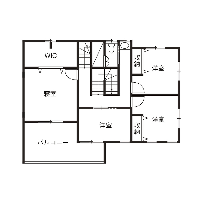 アイワホーム 【本体価格2220万円/45.9坪】アール状のニッチ、ステンドグラス、お気に入りの色のタイルに囲まれた住まいの間取り図（5K以上）2階