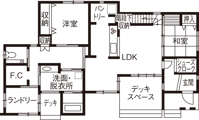 アイワホーム 【本体価格3000～3500万円/43.5坪】造作ベンチのダイニングがある家の間取り図（5K以上）1階