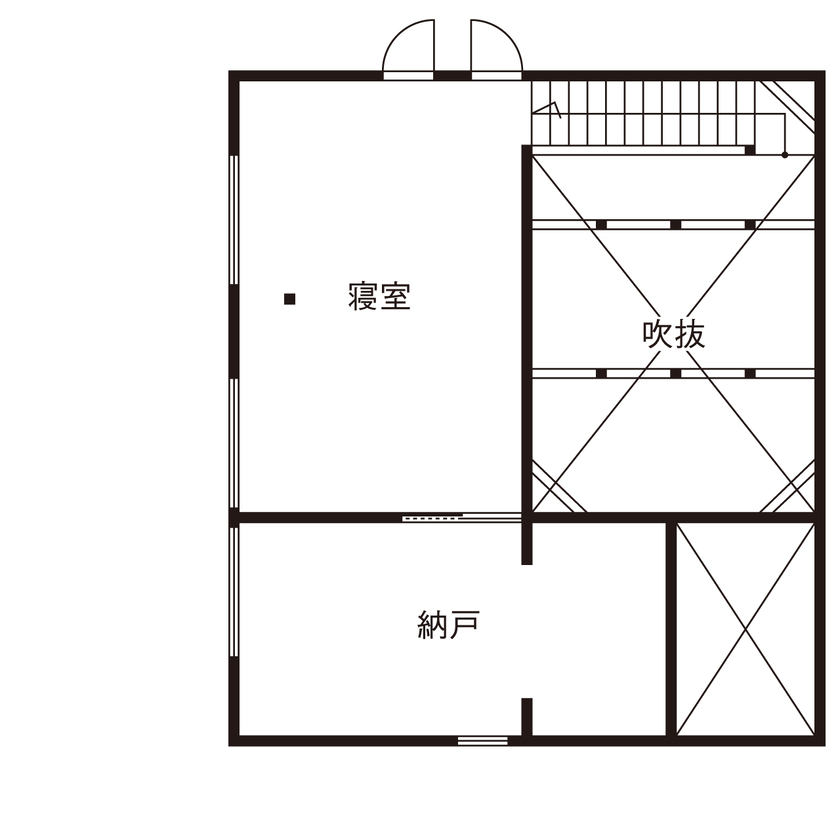 自然と木の家　スミャスク 【湘南/1000万円台/自然素材/間取り図】平屋のように暮らせる、オープンな吹抜けリビングの家の間取り図（1LDK）2階