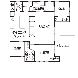 ルポハウス一級建築士事務所 【滋賀/ビルトインガレージ】甘い香りがするガレージハウス。親子のライフスタイルが快適になる二世帯住宅の間取り図（親世帯2LDK子世帯3LDK）2階