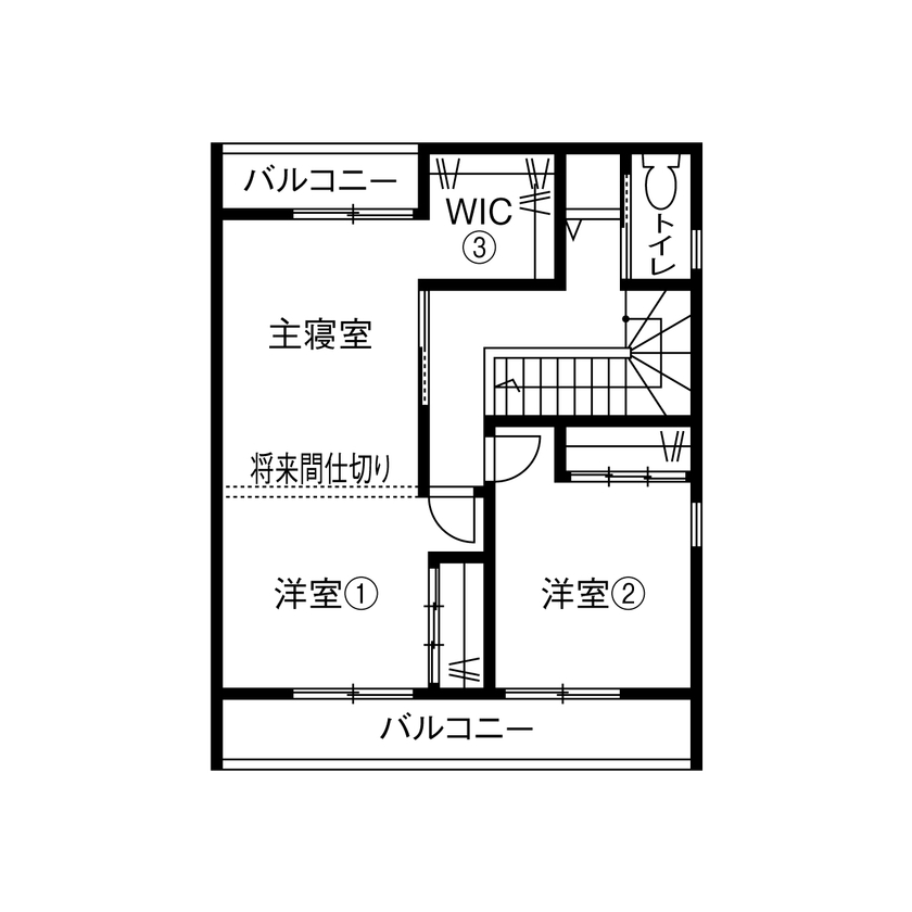 ルポハウス一級建築士事務所 【滋賀/自然素材/2000万円台】ルーバー天井が映えるリビング。木の温もりを感じるナチュラルモダンの家の間取り図（3LDK）2階