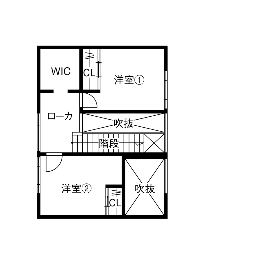 ルポハウス一級建築士事務所 【2000万円台／滋賀県／外観／吹き抜け】グレーの外観に木を合わせたオシャレで目をひく家の間取り図（3LDK＋FCL＋WIC）2階