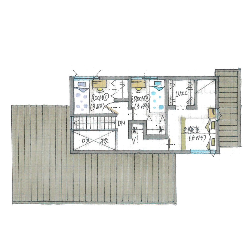 ルポハウス一級建築士事務所 【2000万円台/滋賀/30坪台】新緑を映す家。森の中の美術館で過ごすような至福の時間をカタチにの間取り図（3LDK）２階
