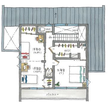 ルポハウス一級建築士事務所 【滋賀/2330万円】シンプルに暮らす家。ストレスを感じさせない工夫あるプランもお気に入りの間取り図（4LDK）2階