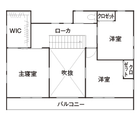 ルポハウス一級建築士事務所 【滋賀/2000万円台前半】クールな男前ガルバの家。開放感あるリビングの吹き抜けが特徴の間取り図（4LDK）2階