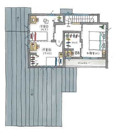 ルポハウス一級建築士事務所 【京都/1954万円】障子でつながる和モダンな家。ガルバリウムと木塀でシンプルでカッコイイ外観にの間取り図（３ＬＤＫ＋Ｓ）２階