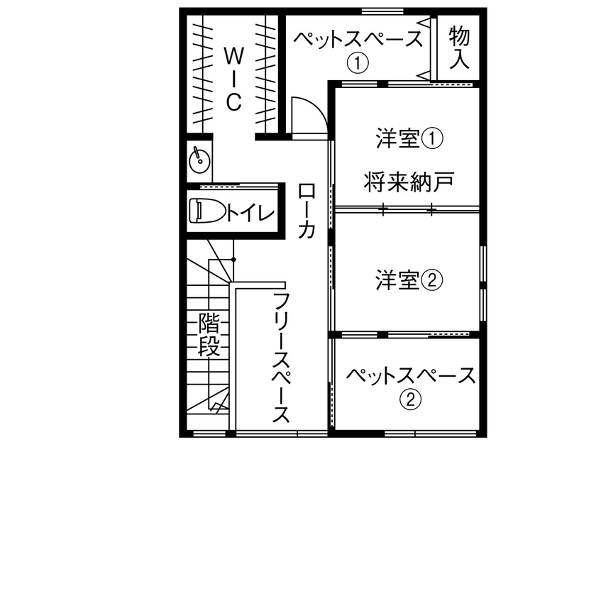ルポハウス一級建築士事務所 【2000万円台／滋賀／猫と暮らす】日常が心豊かになる空間で、愛猫と一緒に快適な暮らしをの間取り図（2LDK＋ペットスペース）2階