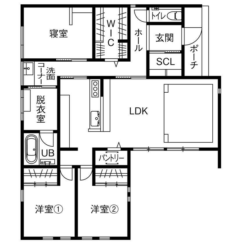 ルポハウス一級建築士事務所 【2000万円台／滋賀／平屋】おうち時間が充実するこだわりの空間。「やりたいことばかり」がカタチにの間取り図（3LDK＋WIC＋SCL）1階