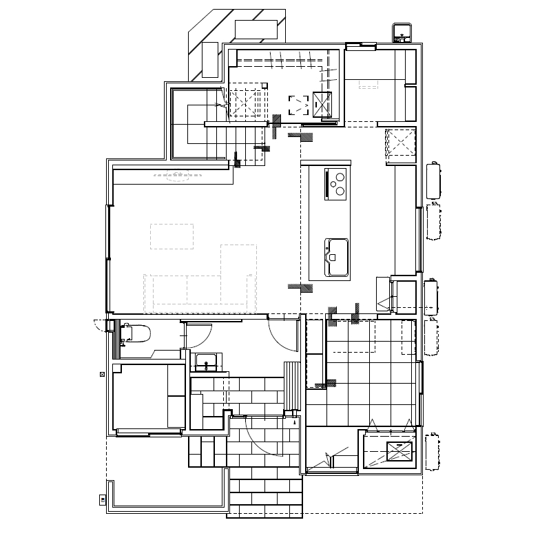 アンドクリエイト リビング階段のあるホテルライクモダンな家の間取り図（4LDK）1階