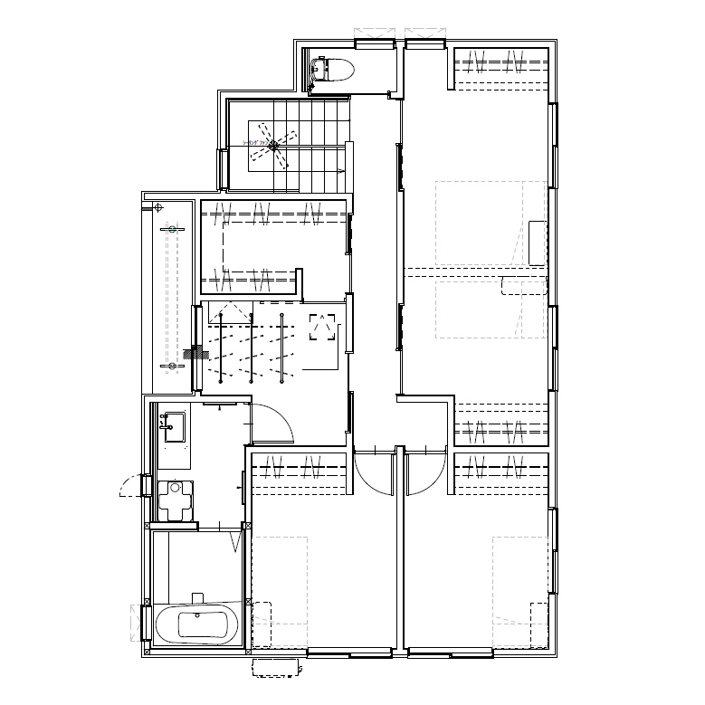 アンドクリエイト リビング階段のあるホテルライクモダンな家の間取り図（4LDK）2階