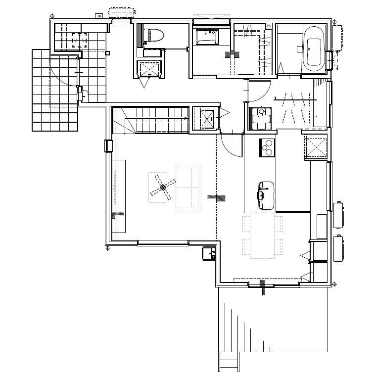 アンドクリエイト ニューヨークの歴史あるホテルのようなインテリアデザインの家の間取り図（3LDK）1階