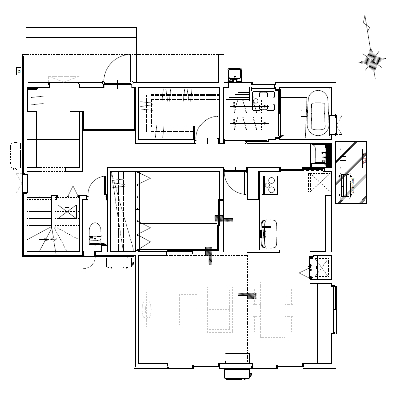 アンドクリエイト 古き良きヨーロッパの雰囲気を感じさせるレトロテイストのお家の間取り図（4LDK）1階
