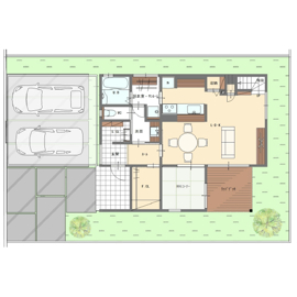 アンドクリエイト 「japandi（ジャパンディ）」コンセプトのナチュラルデザイン住宅の間取り図（4LDK）1階