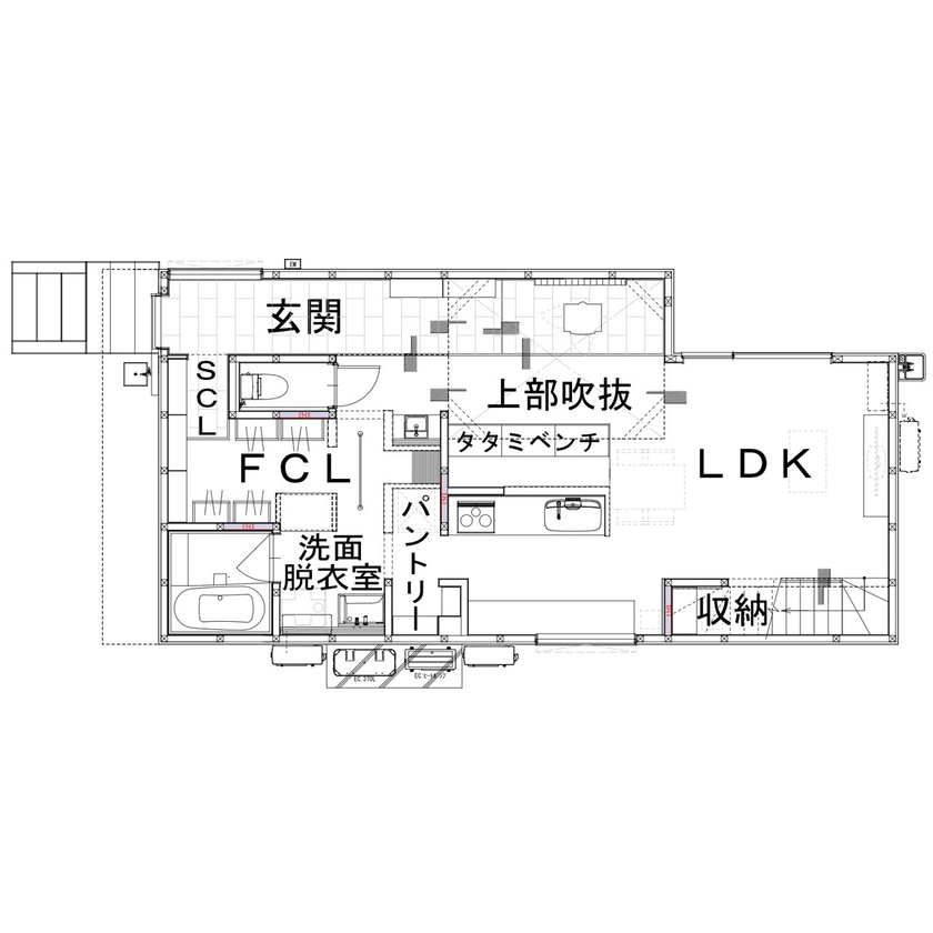 アンドクリエイト 異素材を掛け合わせた印象的なデザインのファサードと光あふれる快適な空間の間取り図null1階