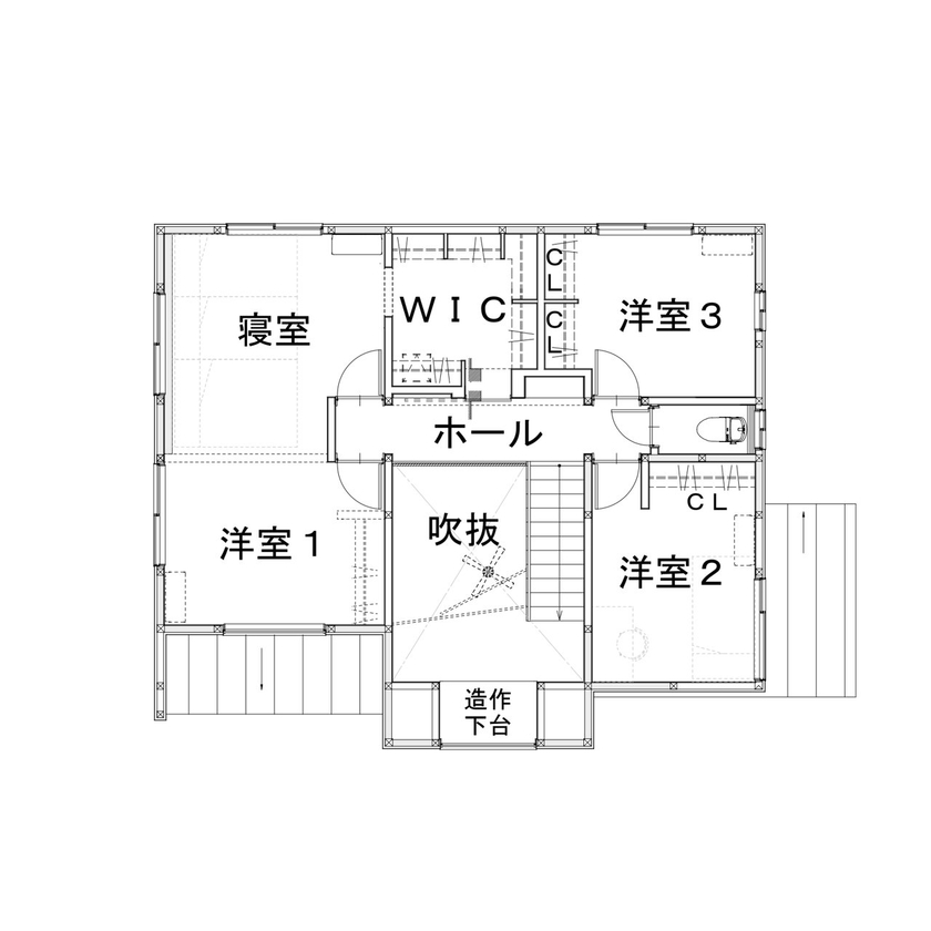 アンドクリエイト デザイン性の高い空間と使い勝手のよい生活動線。好きに囲まれながら暮らしやすさを叶えた住まいの間取り図null2階