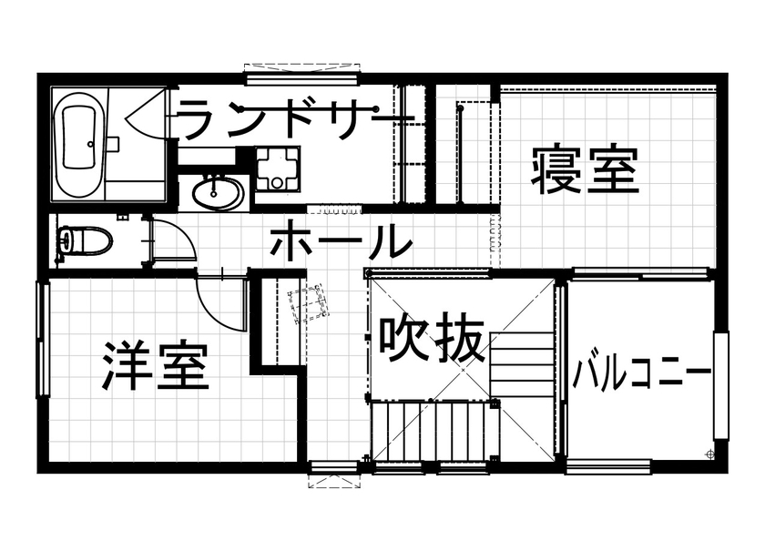 アンドクリエイト 26坪にギュッと詰め込んだ、ミニマルな豊かさの間取り図（2LDK）2階
