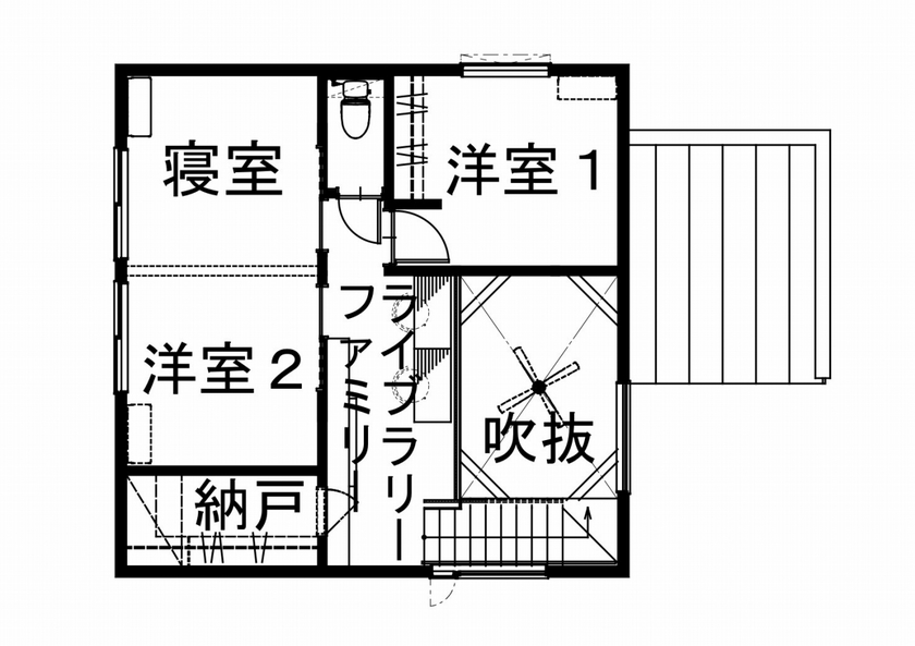 アンドクリエイト 開放感があるのにあたたかい。空間と家族がつながるちょうどいい住まいの間取り図（3LDK）2階