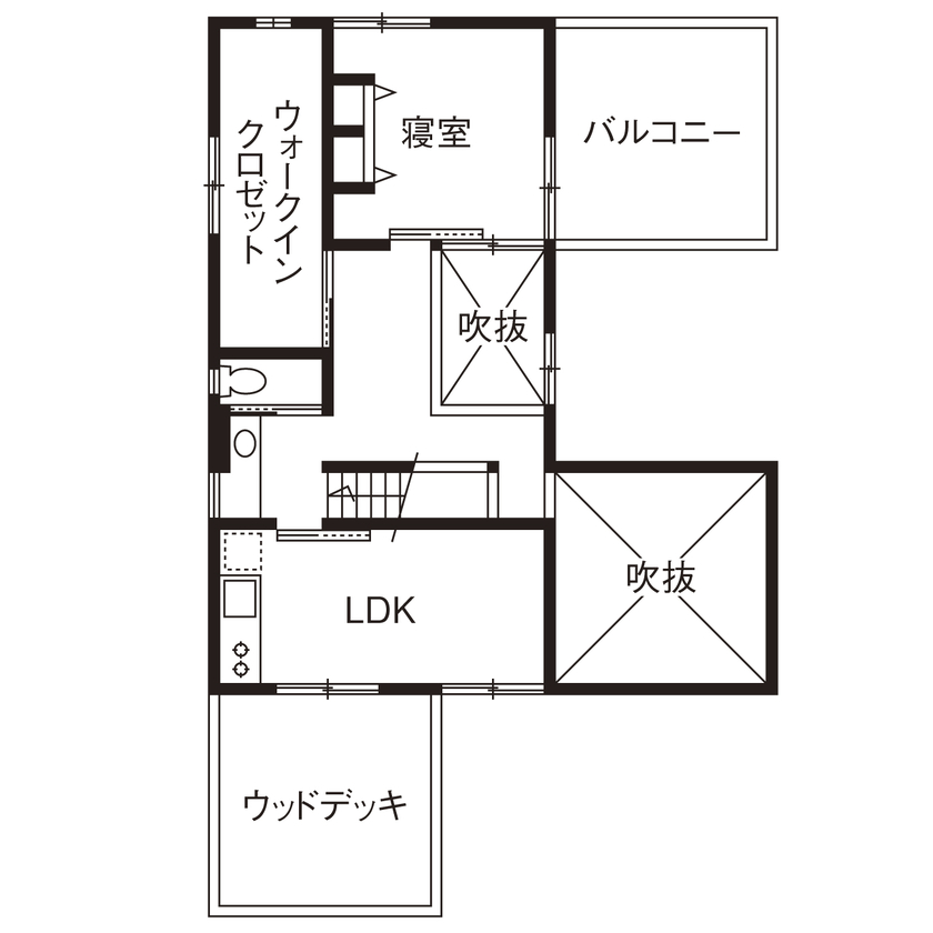ONE and ALL 【岐阜県｜２世帯｜吹抜けリビング＆玄関】ヒノキや杉の無垢材を贅沢に。経年の味わいがある和風邸宅の間取り図（2LDK＋1LDK）２階