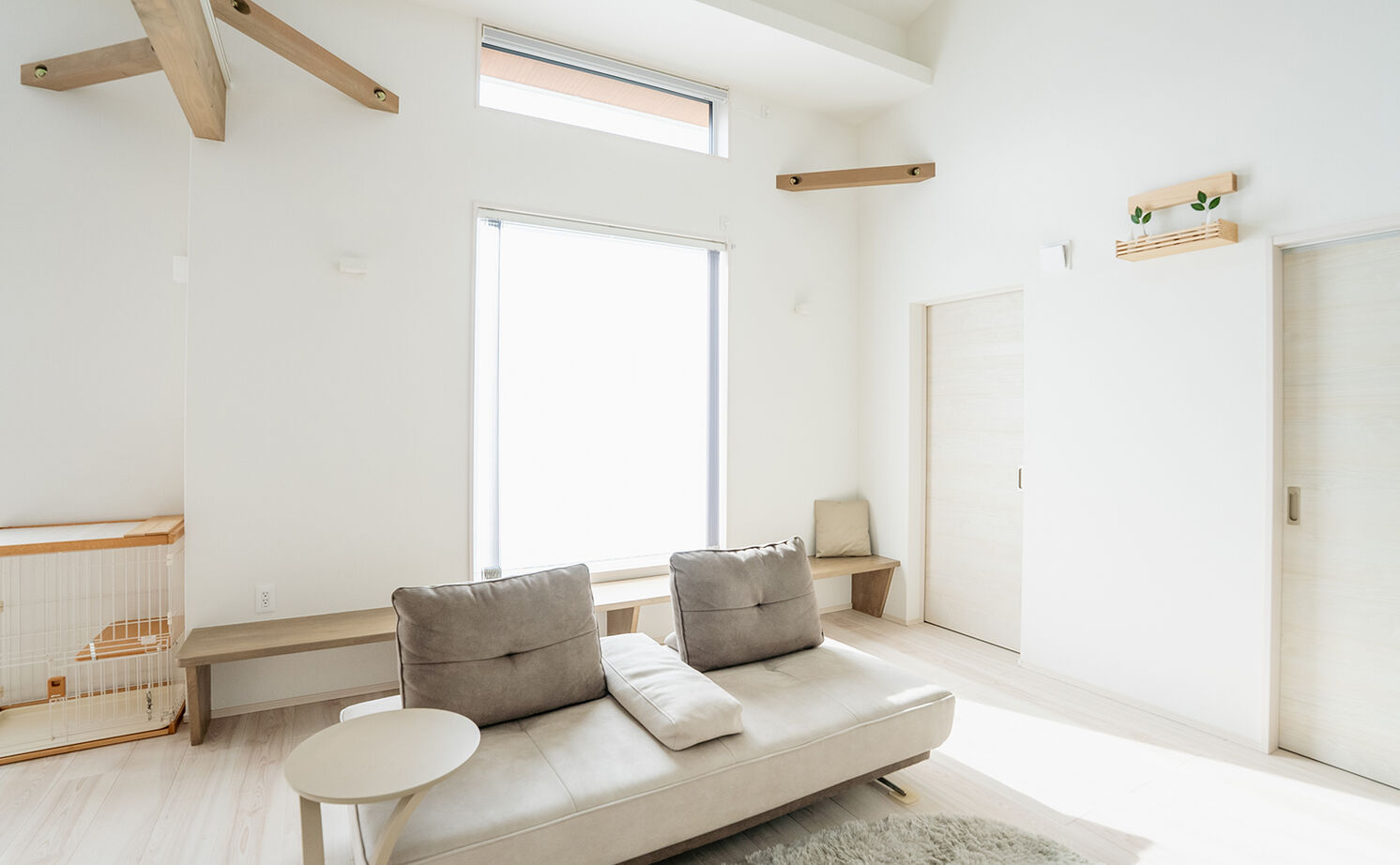 ホクシンハウス ミニマルな平屋の2人暮らし／散らからないよう考え尽くした動線＆収納。大きな窓から空を見晴らす開放感！の建築実例画像3