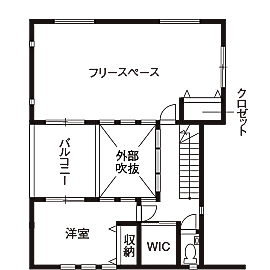 高砂建設　埼玉・東京 【川口市/2000万円台/40坪台/間取り図/ウッドデッキ】外断熱＋SE構法で建てた開放的で四季を感じる住まいの間取り図（4LDK）2階