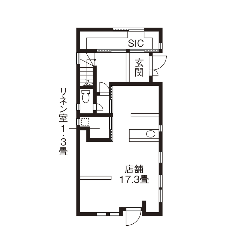高砂建設　埼玉・東京 【さいたま市/50坪台/間取り図/店舗併用/二世帯住宅/3階建て】SE構法+理想のデザインを叶えた店舗併用住宅の間取り図（1LDK＋3LDK＋店舗）1階