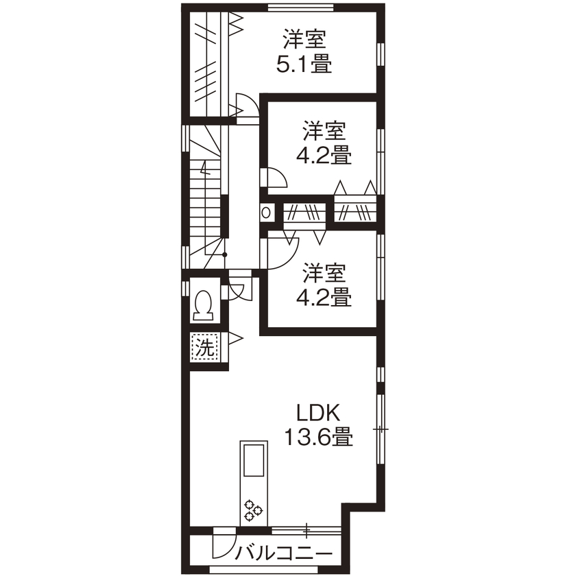高砂建設　埼玉・東京 【さいたま市/50坪台/間取り図/店舗併用/二世帯住宅/3階建て】SE構法+理想のデザインを叶えた店舗併用住宅の間取り図（1LDK＋3LDK＋店舗）3階