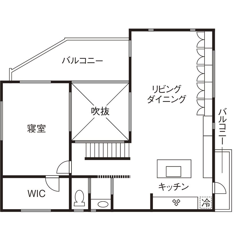 高砂建設　埼玉・東京 【さいたま市/50坪台/間取り図/無垢材/吹抜け】生活感の出ないホテルライクな暮らしが叶った、上質な住まいの間取り図（2LDK）2階