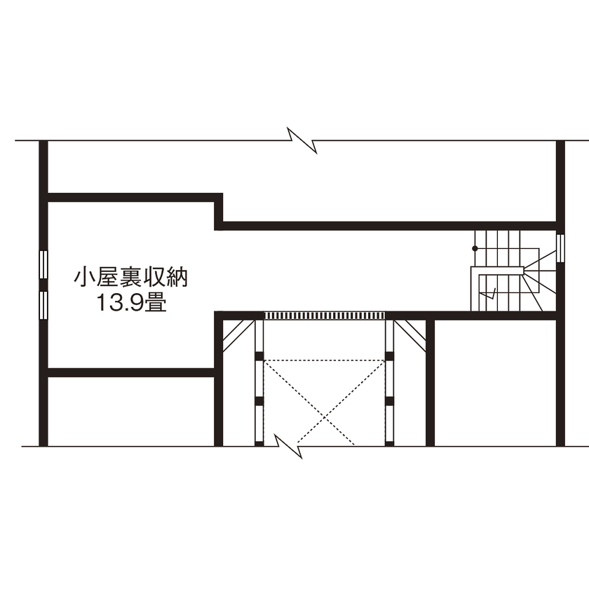 高砂建設　埼玉・東京 【埼玉/30坪台/間取り図/平屋】地元で育った木で築く、強く美しい家。暮らすほどに趣深まる和の平屋の間取り図（2LDK＋小屋裏）小屋裏