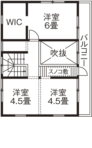 高砂建設　埼玉・東京 【埼玉/2000万円台/20坪台/間取り図/吹抜け】ソーラーサーキット工法で光と風の通る心地よい住まいの間取り図（3LDK）2階
