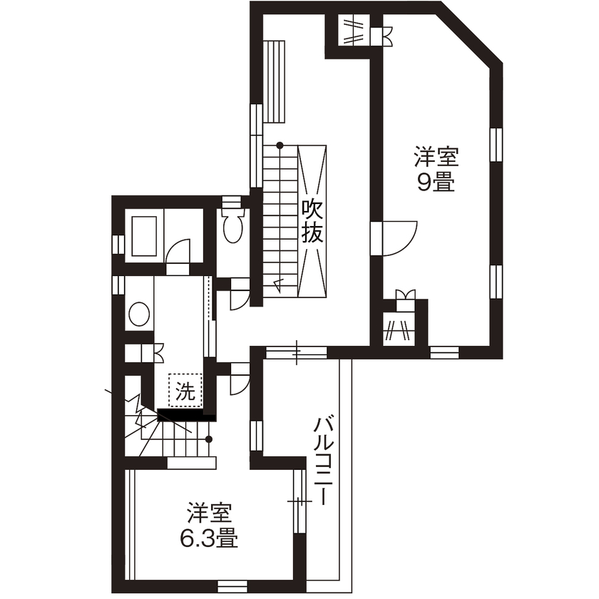 高砂建設　埼玉・東京 【埼玉/2000万円台/30坪台/間取り図/ウッドデッキ/吹抜け/高断熱】年中快適な二世帯が仲良く暮らせる家の間取り図（3LDK）2階