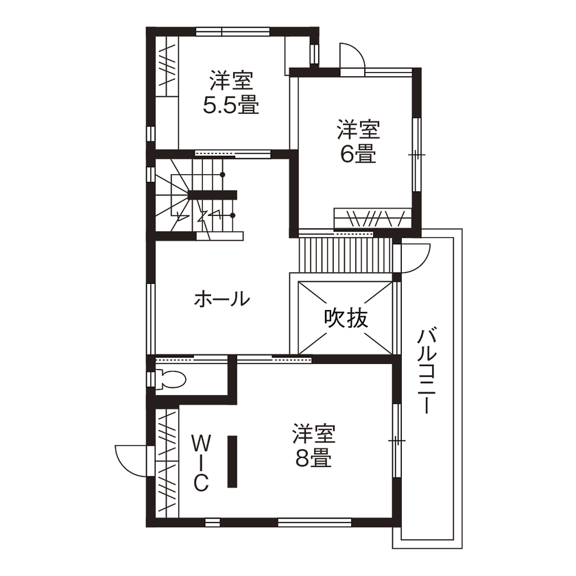高砂建設　埼玉・東京 【2000万円台/30坪台/間取り図/吹抜け】暮らしの真ん中にキッチンを！無垢の質感にこだわった家の間取り図（3LDK＋S）2階