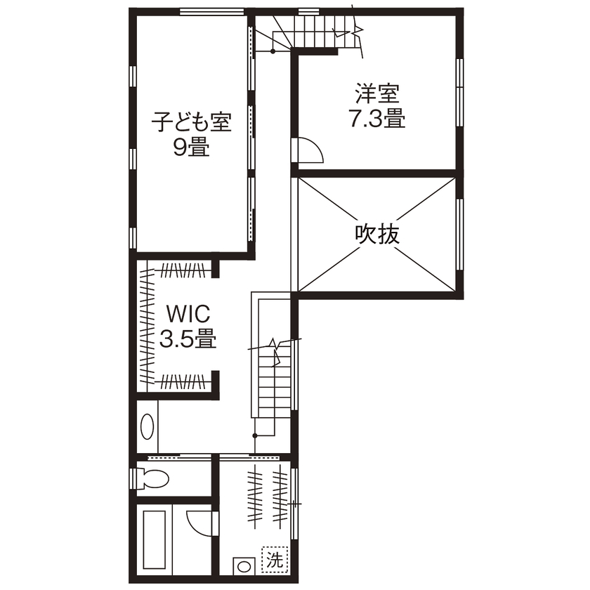 高砂建設　埼玉・東京 【さいたま市／ソーラーサーキット工法／間取図】子どもたちが健やかに暮らせるこだわりのアメリカンハウスの間取り図（3LDK）2階