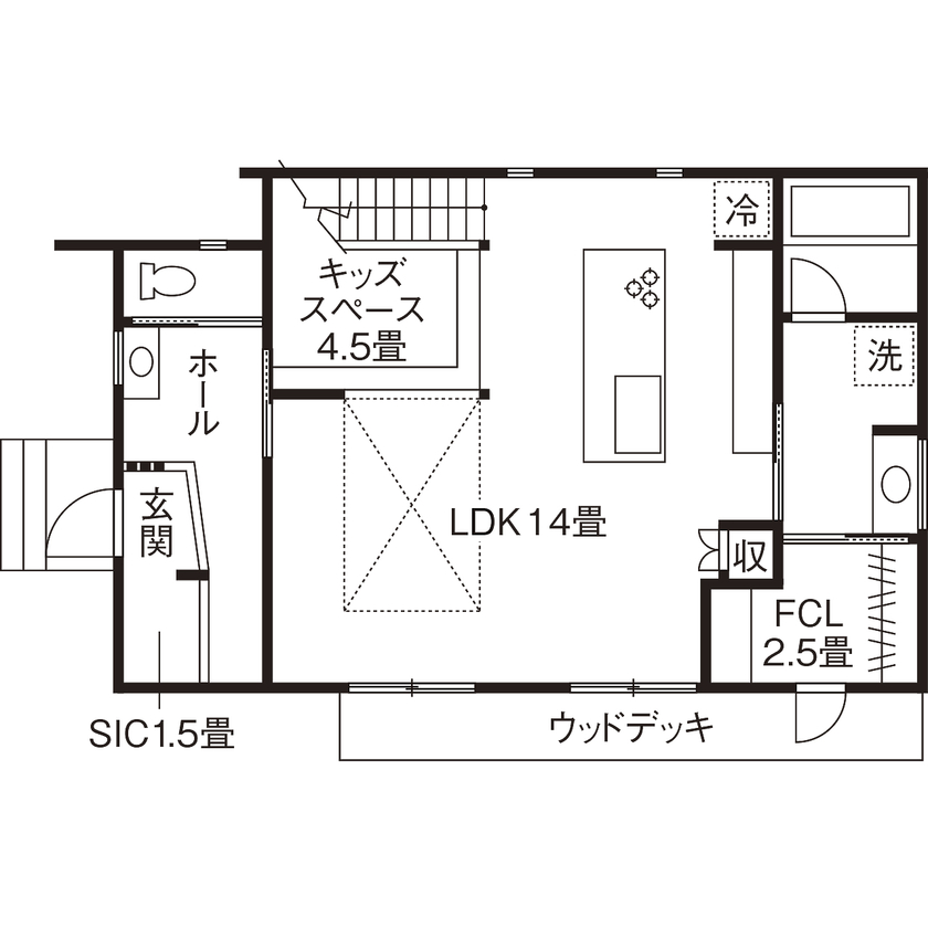 高砂建設　埼玉・東京 【さいたま市/3000万円台/30坪台/間取り図/外断熱二重通気工法】遊び心ある空間づくりで暮らしを楽しむの間取り図（2LDK＋S）1階