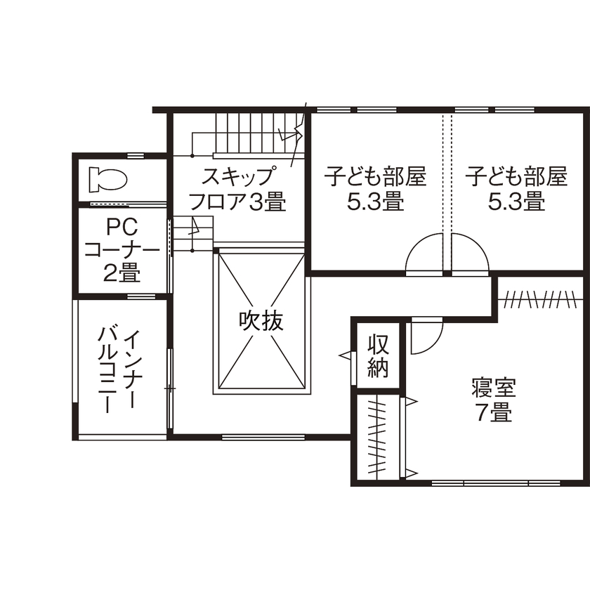 高砂建設　埼玉・東京 【さいたま市/3000万円台/30坪台/間取り図/外断熱二重通気工法】遊び心ある空間づくりで暮らしを楽しむの間取り図（2LDK＋S）2階