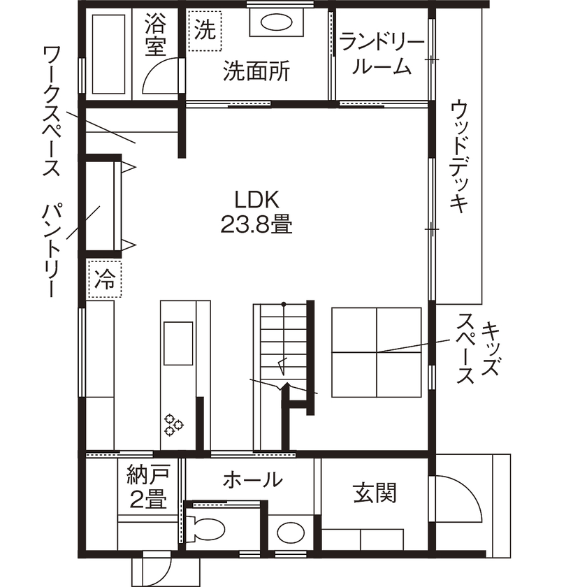 高砂建設　埼玉・東京 【さいたま市/3000万円台/30坪台/間取り図/回遊動線】家事ラク動線と片付けやすい収納で笑顔が増える住まいの間取り図（3LDK＋S）1階