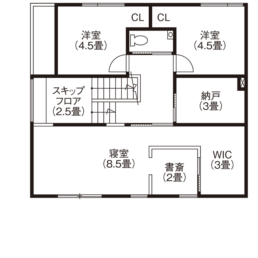高砂建設　埼玉・東京 【さいたま市/3000万円台/30坪台/間取り図】光の陰影が美しい、和×グレイッシュが個性的な住まいの間取り図（3LDK＋スキップフロア）2階