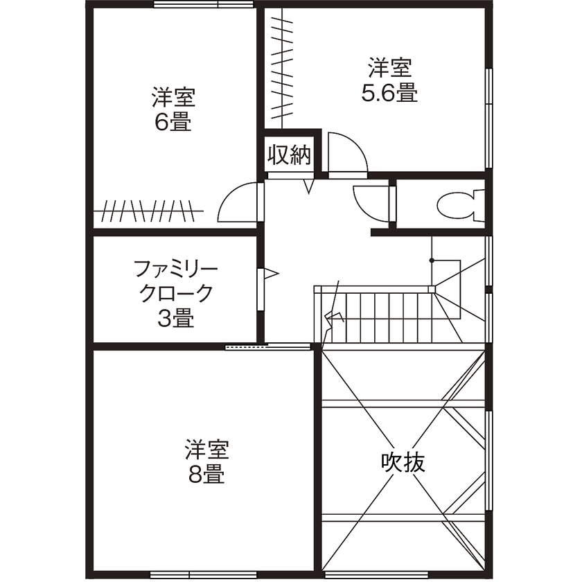 高砂建設　埼玉・東京 【富士見市/3000万円台/30坪台/間取り図】子どもの習慣が自然に身につく間取り&アメリカンスタイルの間取り図（3LDK）2階
